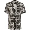 Balmain Monogram Printed Short-sleeved Shirt In Black