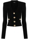 Balmain Black Fitted Cardigan With V Neckline And Jewel Buttons In Knit In Black