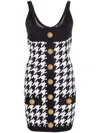 Balmain Houndstooth Motif Two-tone Dress With Golden Buttons In Black
