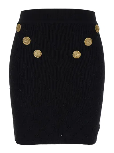 Balmain Black Short Skirt With Jewel Buttons In Viscose Blend Woman
