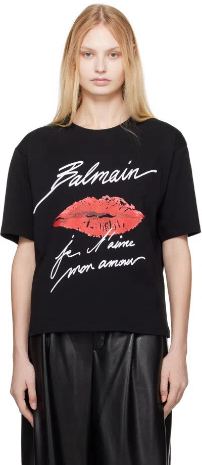 Balmain Short-sleeved T-shirt With Kiss Embroidery In Black
