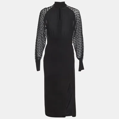 Pre-owned Balmain Black Silk Crepe Polka Dot Sleeve Midi Dress M