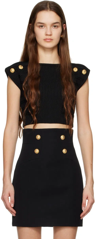 Balmain Black Six-button T-shirt In 0pa Noir (0pa)