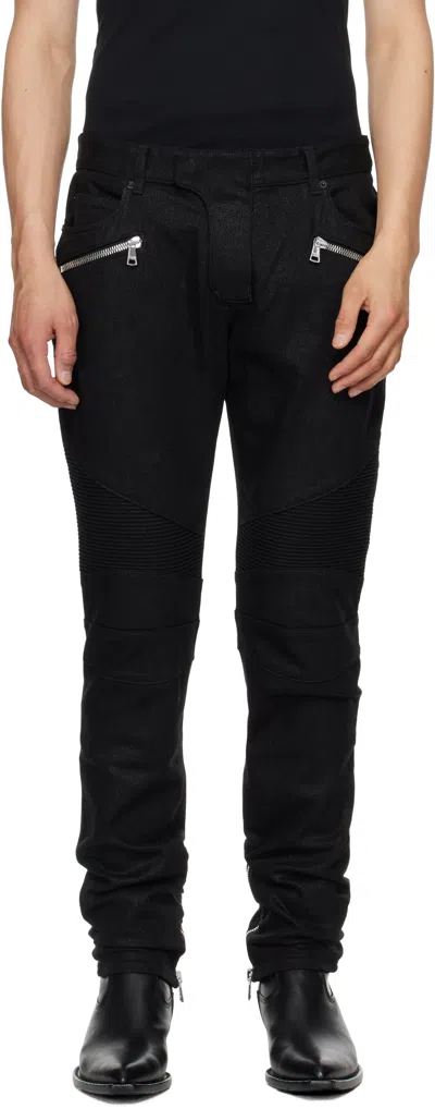 BALMAIN BLACK SLIM-FIT BIKER JEANS
