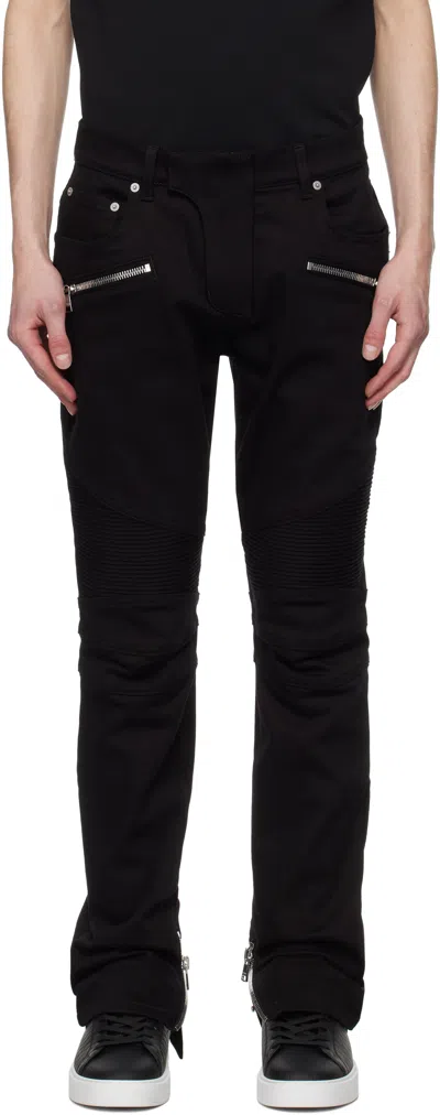 BALMAIN BLACK SLIM-FIT BIKER JEANS