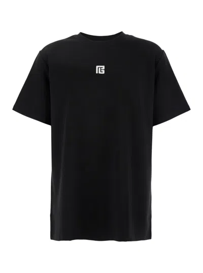 Balmain Black Crewneck T-shirt With Logo Detail Embroidery On The Front In Cotton Blend Man