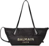 Balmain Women Calfskin And Raffia Track Shoulder Bag In Black