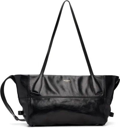 Balmain Black Small Track Zips Calfskin Bag