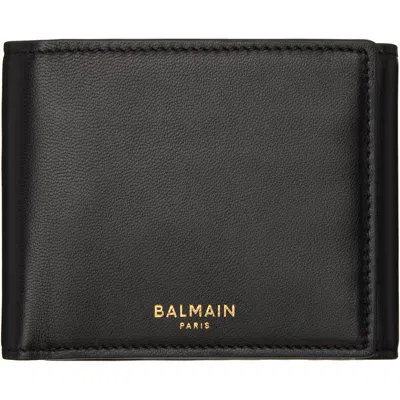 Balmain Black Smooth Leather Trifold Wallet