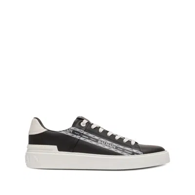 Balmain B-court Printed Calfskin Trainers In Black