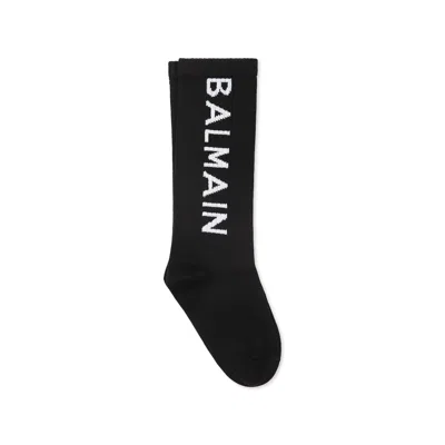 Balmain Black Socks For Kids With Logo