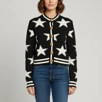 Pre-owned Balmain Black Star Print Knit Long Sleeve Cardigan S