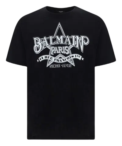 Balmain Black Crew-neck T-shirt With Logo For Men