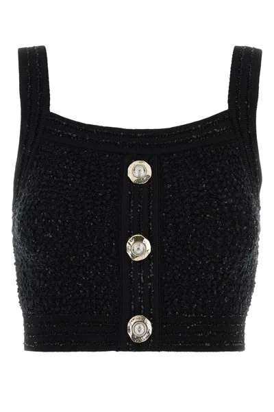 BALMAIN BALMAIN BLACK STRETCH BOUCLE TOP