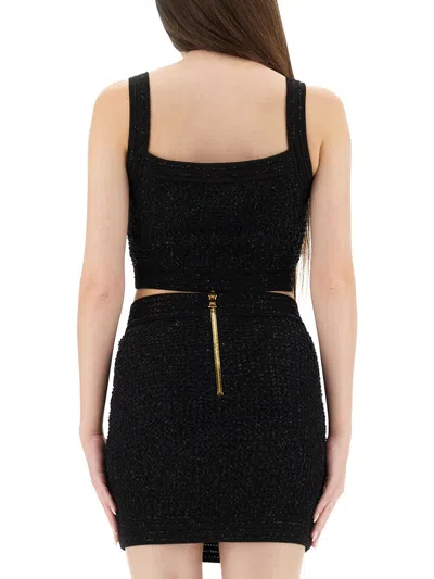 BALMAIN BALMAIN BLACK STRETCH BOUCLE TOP
