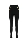 BALMAIN BLACK STRETCH COTTON BLEND LEGGINGS