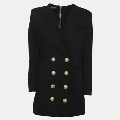 Pre-owned Balmain Black Stretch Cotton Button Embellished Mini Dress M