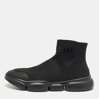 Pre-owned Balmain Black Stretch Knit Sock High Slip On Sneakers Size 44