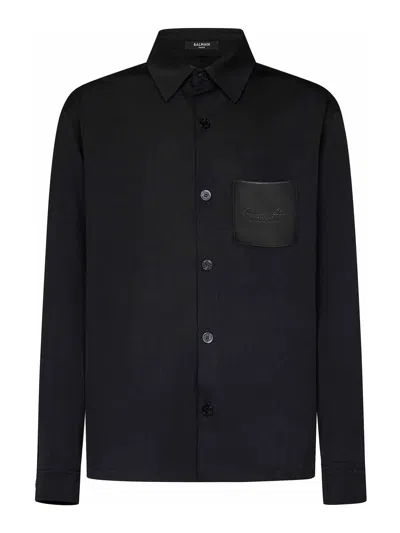 BALMAIN BLACK STRETCH VIRGIN WOOL SHIRT