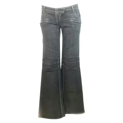 Pre-owned Balmain Black Suede Flare Jeans Pant Size 40