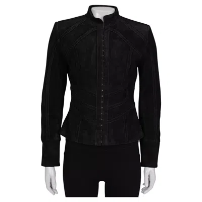 Pre-owned Balmain Black Suede Jacket With Gold Hardware - Size 38