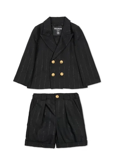 Balmain Black Suit For Baby Boy With Logo