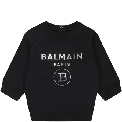 Balmain Black Sweatshirt For Babykids With Logo