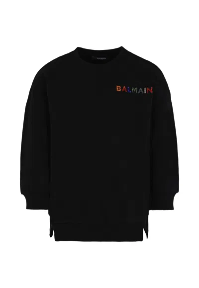 BALMAIN BLACK SWEATSHIRT FOR GIRL WITH LOGO