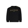 Balmain Black Sweatshirt For Girl With Logo In Black/gold