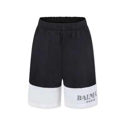 BALMAIN BLACK SWIM SHORTS FOR BOY WITH LOGO