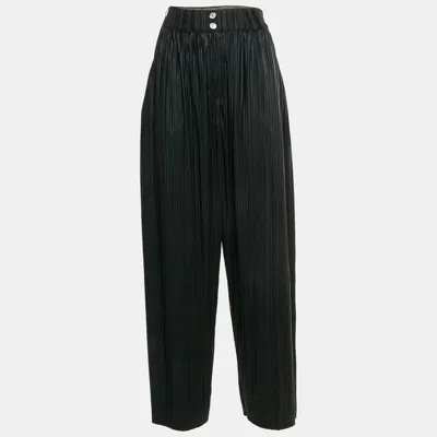 Pre-owned Balmain Black Synthetic Pleated Wide Leg Trousers M