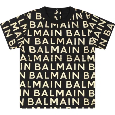 Balmain Black T-shirt For Babykids With All-over Logo
