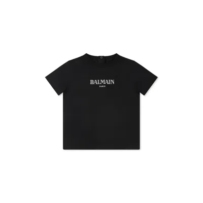 Balmain Black T-shirt For Babykids With Logo