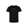 BALMAIN BLACK T-SHIRT FOR GIRL WITH A SILVER RHINESTONE LOGO