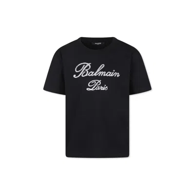Balmain Kids' Black T-shirt For Girl With Logo