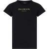 BALMAIN BLACK T-SHIRT FOR GIRL WITH LOGO