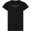 Balmain Black T-shirt For Girl With Logo In Black