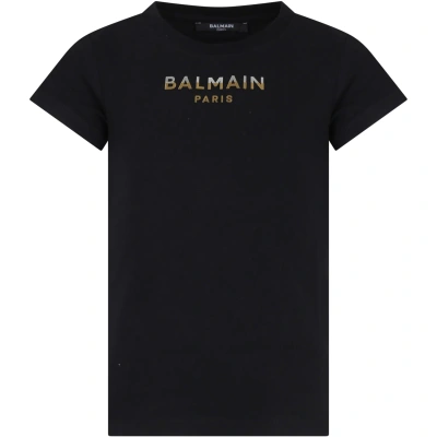 Balmain Kids' Black T-shirt For Girl With Logo