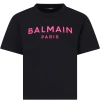 BALMAIN BLACK T-SHIRT FOR GIRL WITH LOGO