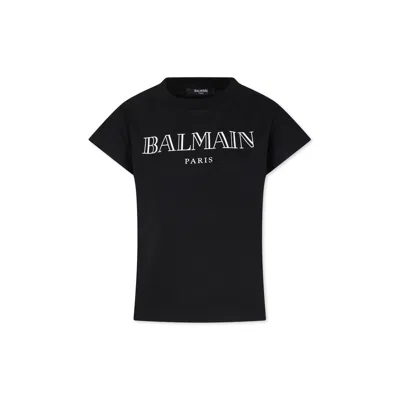 Balmain Kids' Black T-shirt For Girl With Logo