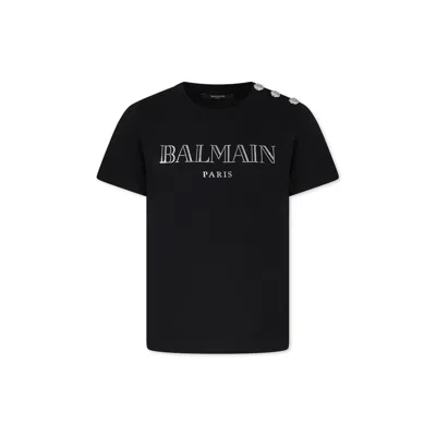 Balmain Kids' Black T-shirt For Girl With Logo