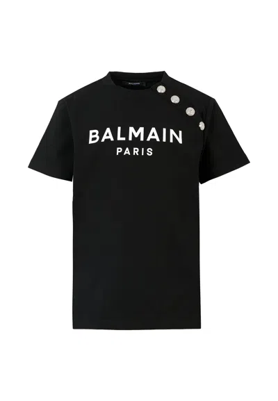 Balmain Kids' Black T-shirt For Girl With White Logo