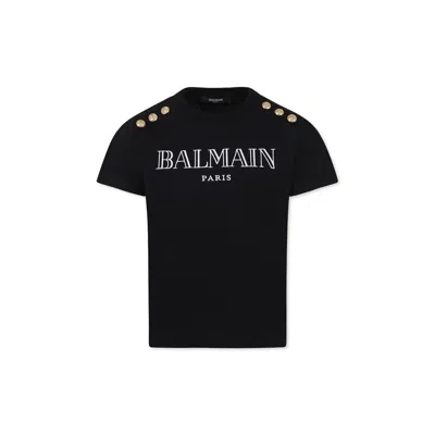 Balmain Black T-shirt For Kids With Logo