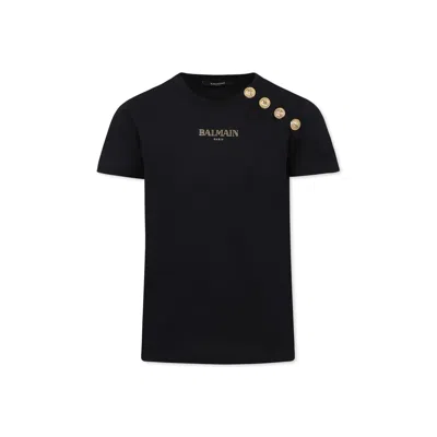 Balmain Black T-shirt For Kids With Logo