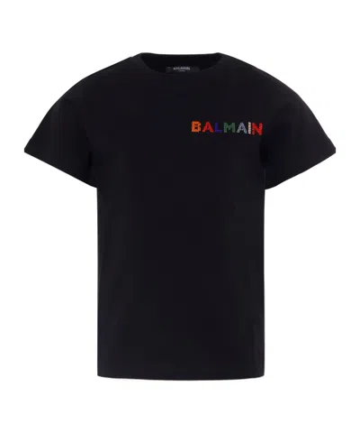 Balmain Black T-shirt For Kids With Logo