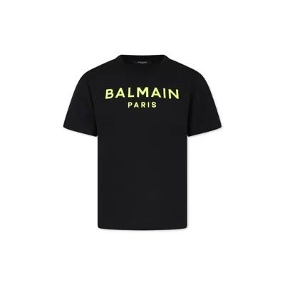 Balmain Black T-shirt For Kids With Logo