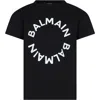 BALMAIN BLACK T-SHIRT FOR KIDS WITH LOGO