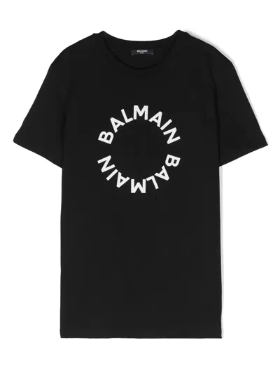 Balmain Kids' Black T-shirt With Circular Logo