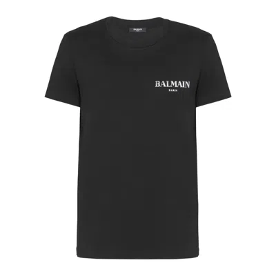 Balmain Black Crewneck T-shirt With Logo Print In Cotton Man