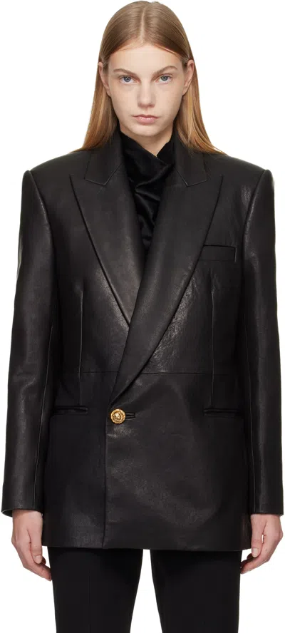 Balmain Black Tailored Lambskin Long Blazer In Brown